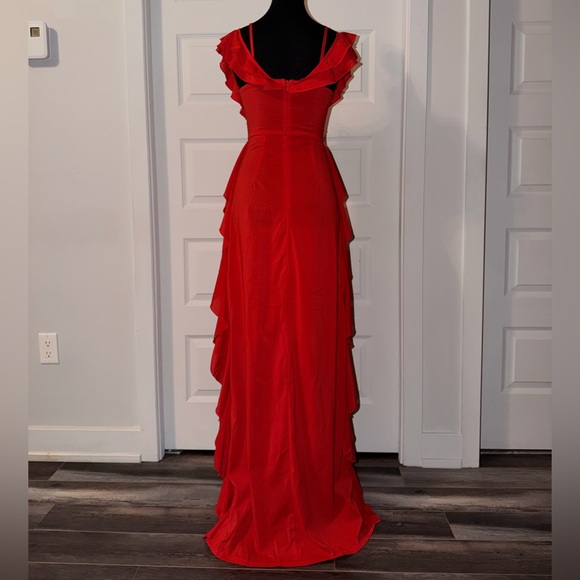 PrettyLittleThing Vibrant Red Ruffle Maxi Dress - Picture 3 of 4